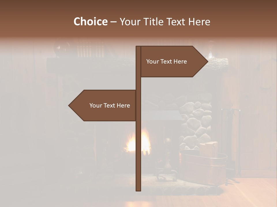 Stone Fireplace With Books On The Mantel And The Fire Blazing Inside With Natural Light PowerPoint Template