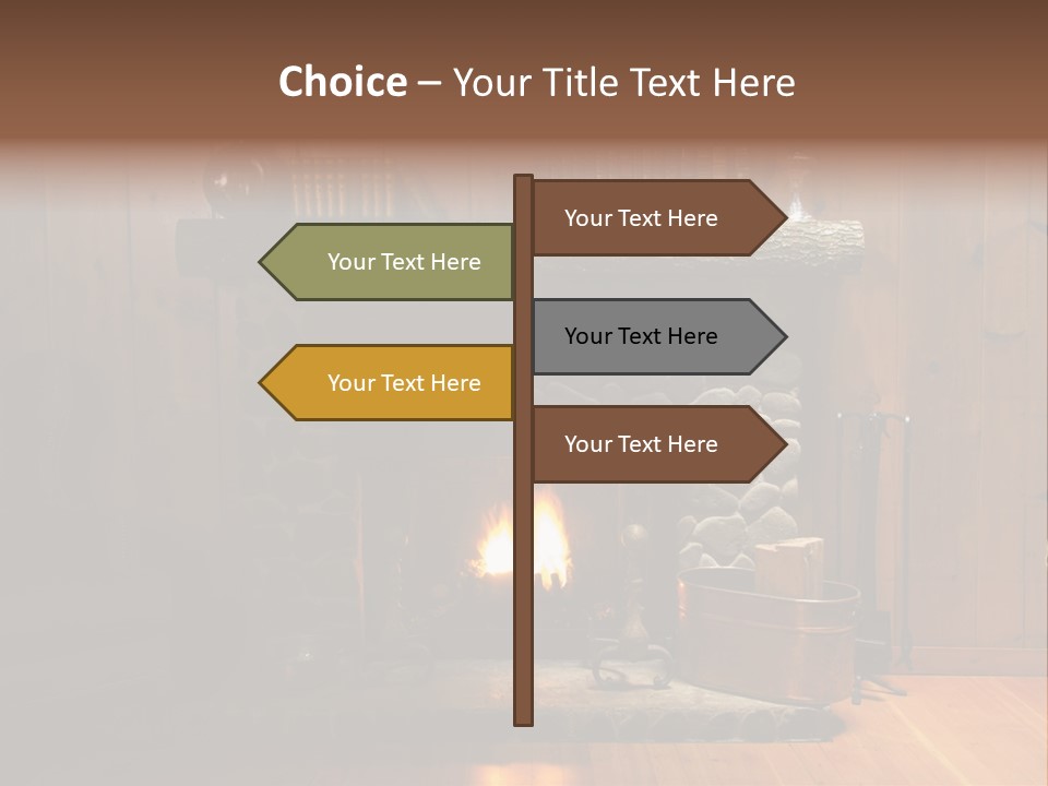 Stone Fireplace With Books On The Mantel And The Fire Blazing Inside With Natural Light PowerPoint Template