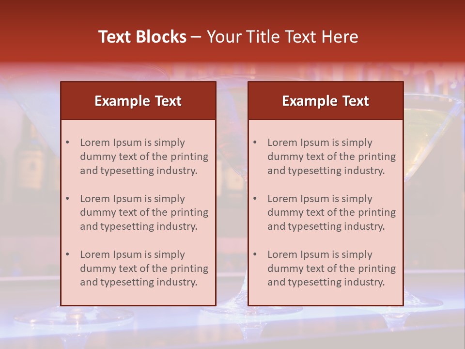 Blue, Red And Yellow Cocktail Drinks On A Bar PowerPoint Template
