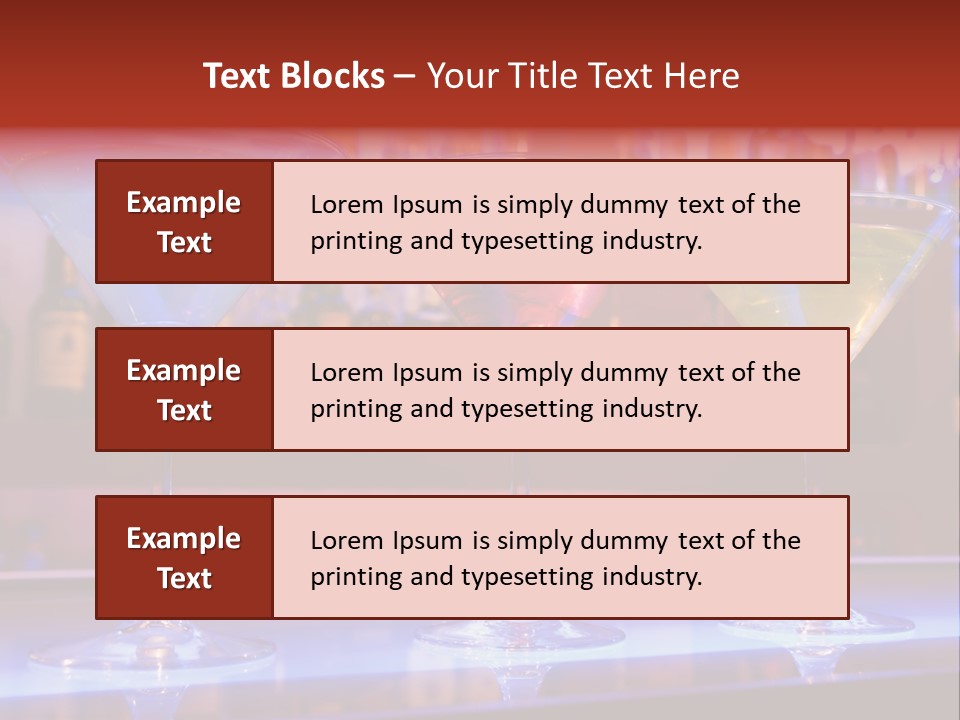 Blue, Red And Yellow Cocktail Drinks On A Bar PowerPoint Template