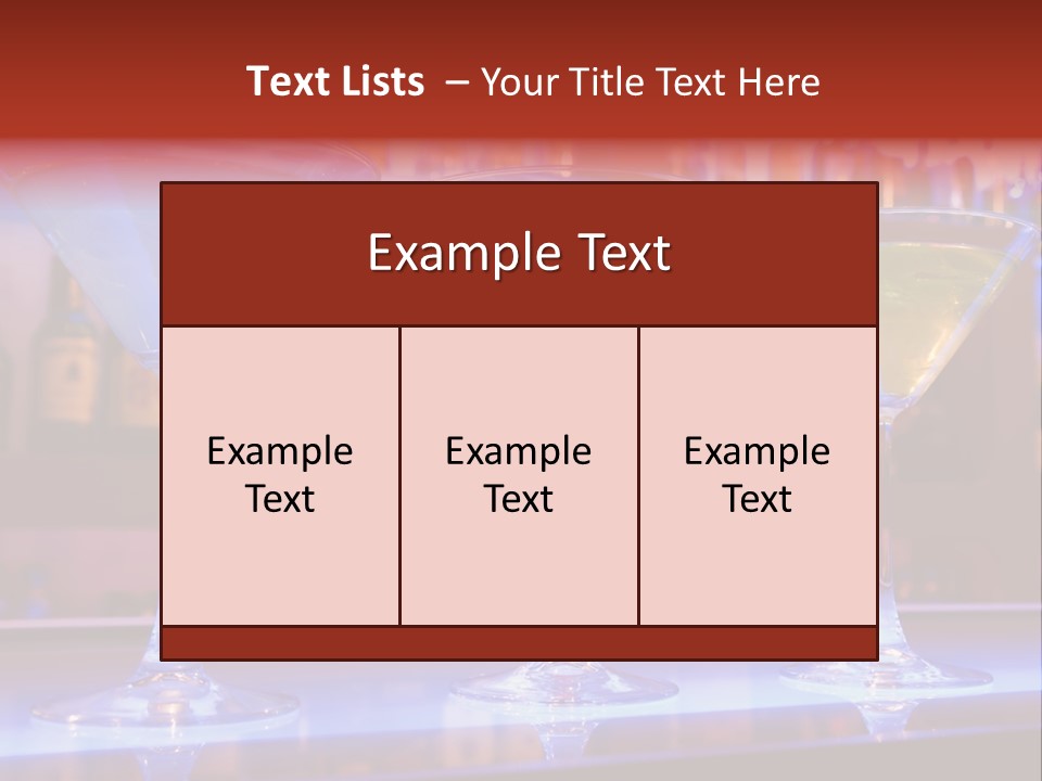 Blue, Red And Yellow Cocktail Drinks On A Bar PowerPoint Template