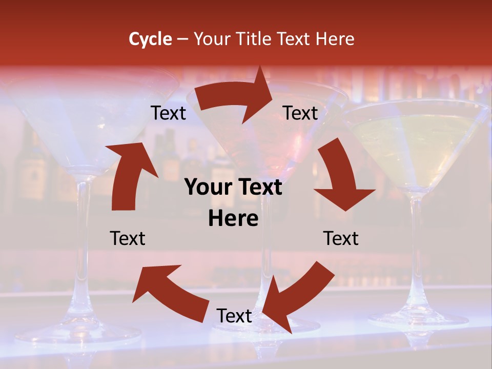 Blue, Red And Yellow Cocktail Drinks On A Bar PowerPoint Template