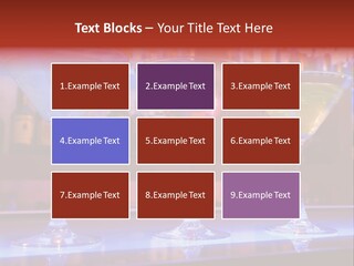 Blue, Red And Yellow Cocktail Drinks On A Bar PowerPoint Template