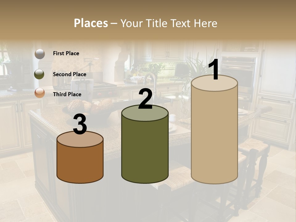 Modern Kitchen With Tile Floor And Island. PowerPoint Template