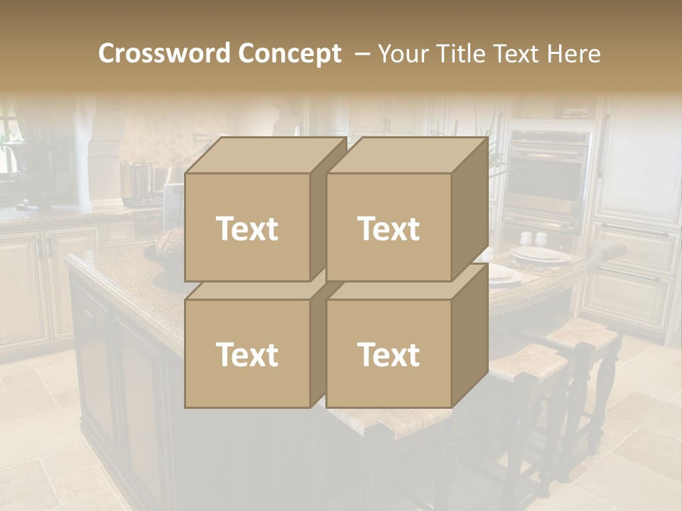 Modern Kitchen With Tile Floor And Island. PowerPoint Template