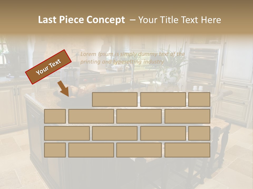 Modern Kitchen With Tile Floor And Island. PowerPoint Template