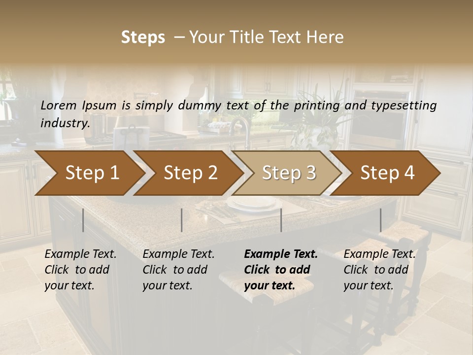 Modern Kitchen With Tile Floor And Island. PowerPoint Template