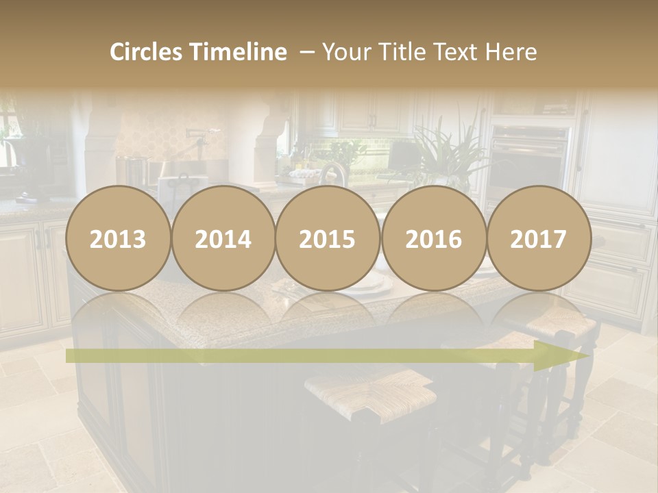 Modern Kitchen With Tile Floor And Island. PowerPoint Template