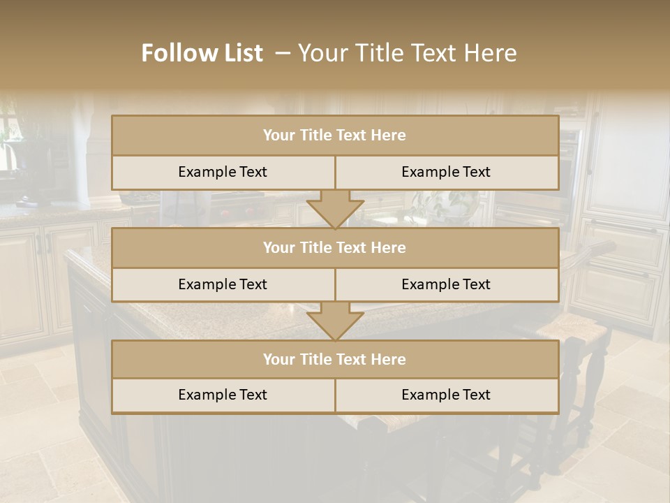 Modern Kitchen With Tile Floor And Island. PowerPoint Template