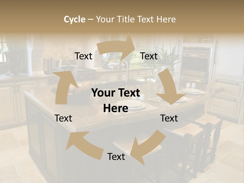 Modern Kitchen With Tile Floor And Island. PowerPoint Template