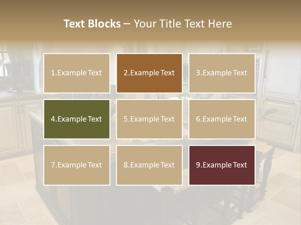 Modern Kitchen With Tile Floor And Island. PowerPoint Template