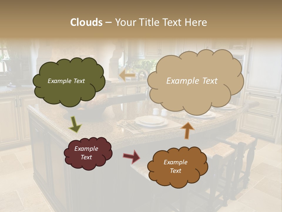 Modern Kitchen With Tile Floor And Island. PowerPoint Template