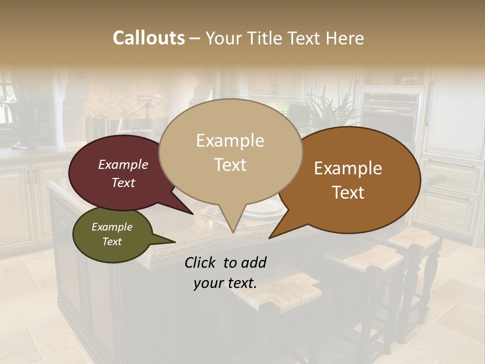 Modern Kitchen With Tile Floor And Island. PowerPoint Template
