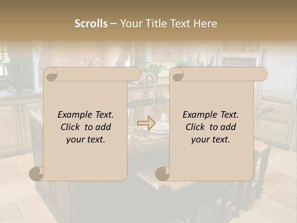Modern Kitchen With Tile Floor And Island. PowerPoint Template