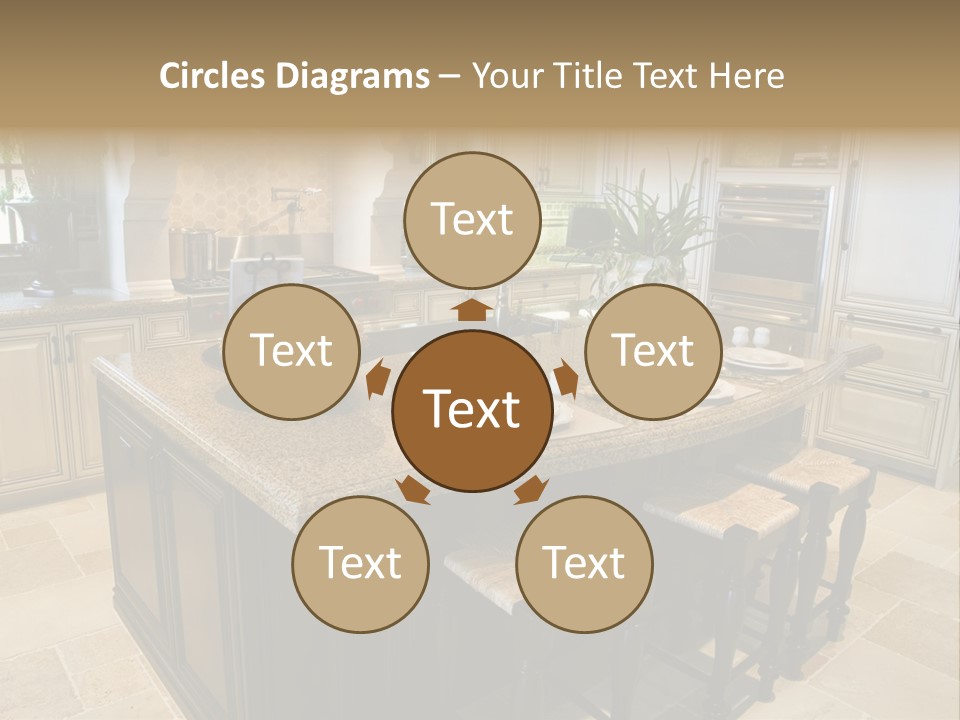 Modern Kitchen With Tile Floor And Island. PowerPoint Template