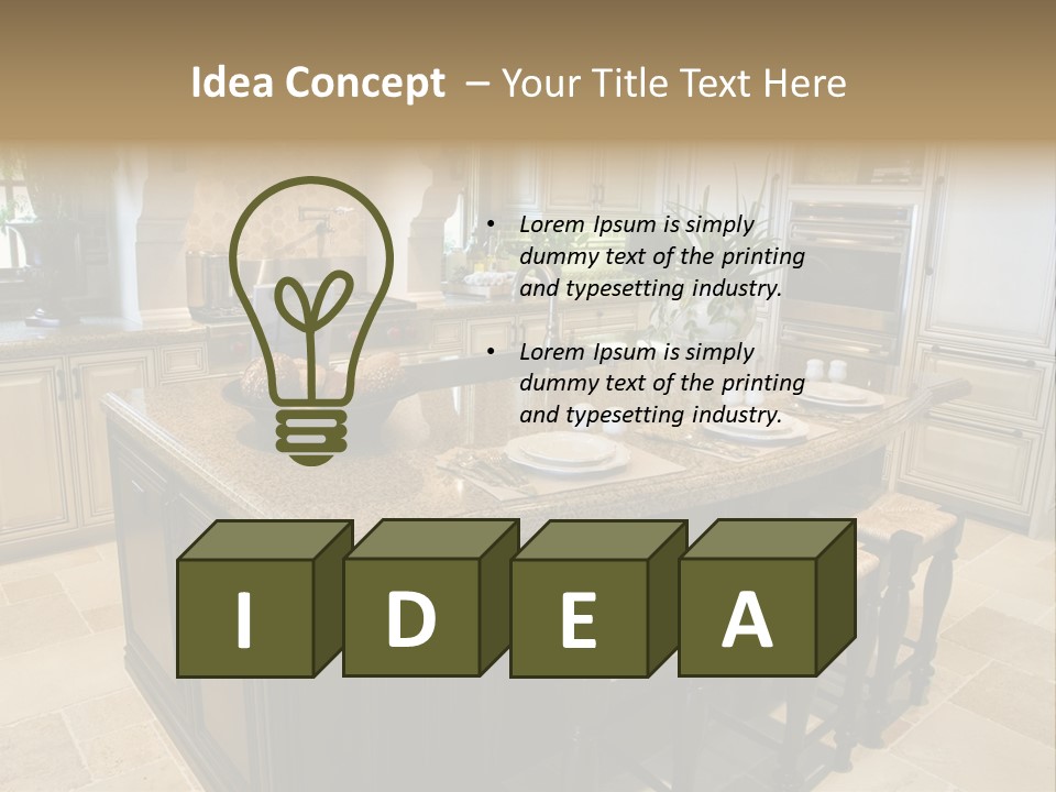 Modern Kitchen With Tile Floor And Island. PowerPoint Template