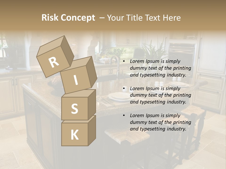 Modern Kitchen With Tile Floor And Island. PowerPoint Template