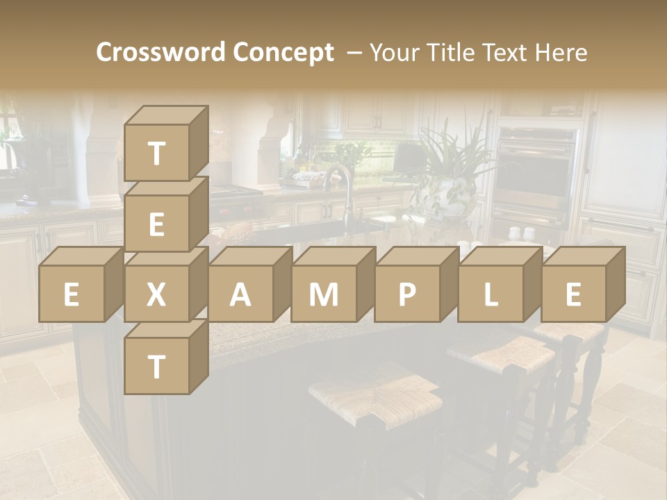 Modern Kitchen With Tile Floor And Island. PowerPoint Template