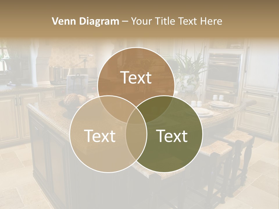 Modern Kitchen With Tile Floor And Island. PowerPoint Template