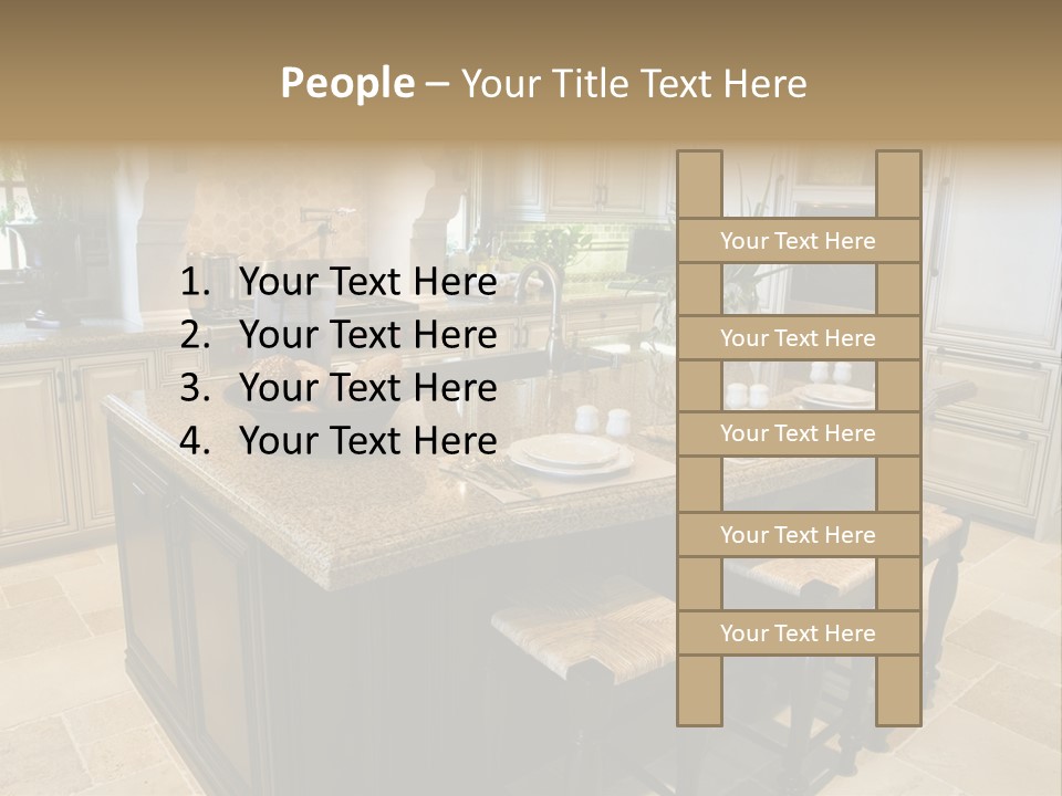 Modern Kitchen With Tile Floor And Island. PowerPoint Template