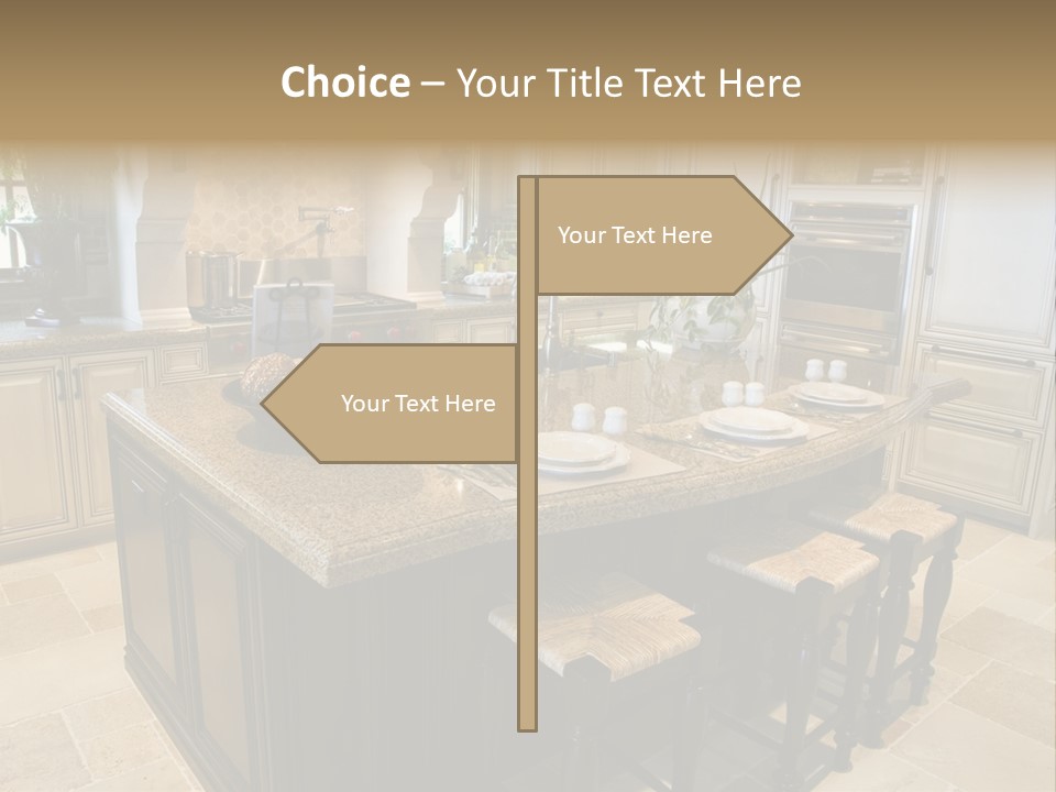 Modern Kitchen With Tile Floor And Island. PowerPoint Template