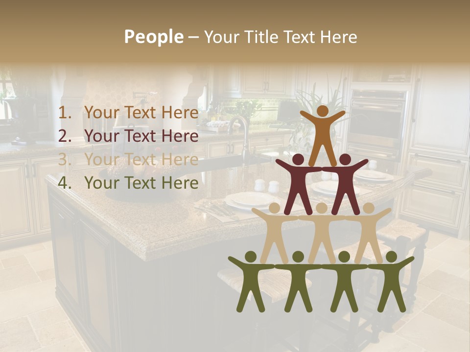 Modern Kitchen With Tile Floor And Island. PowerPoint Template