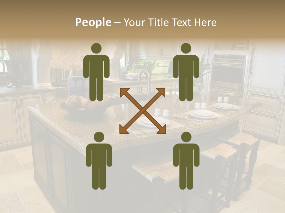 Modern Kitchen With Tile Floor And Island. PowerPoint Template