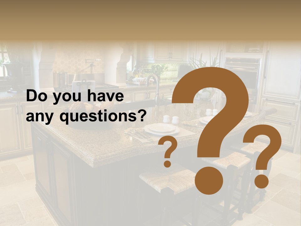 Modern Kitchen With Tile Floor And Island. PowerPoint Template