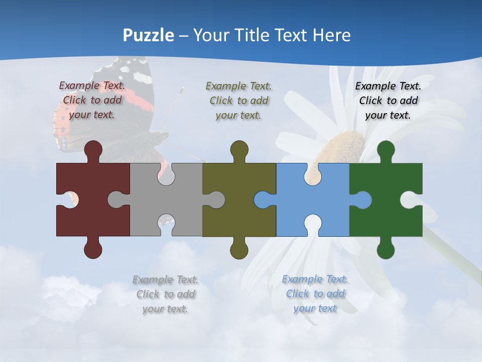 Chamomile And Butterfly On A Background Of The Cloudy Sky. PowerPoint Template