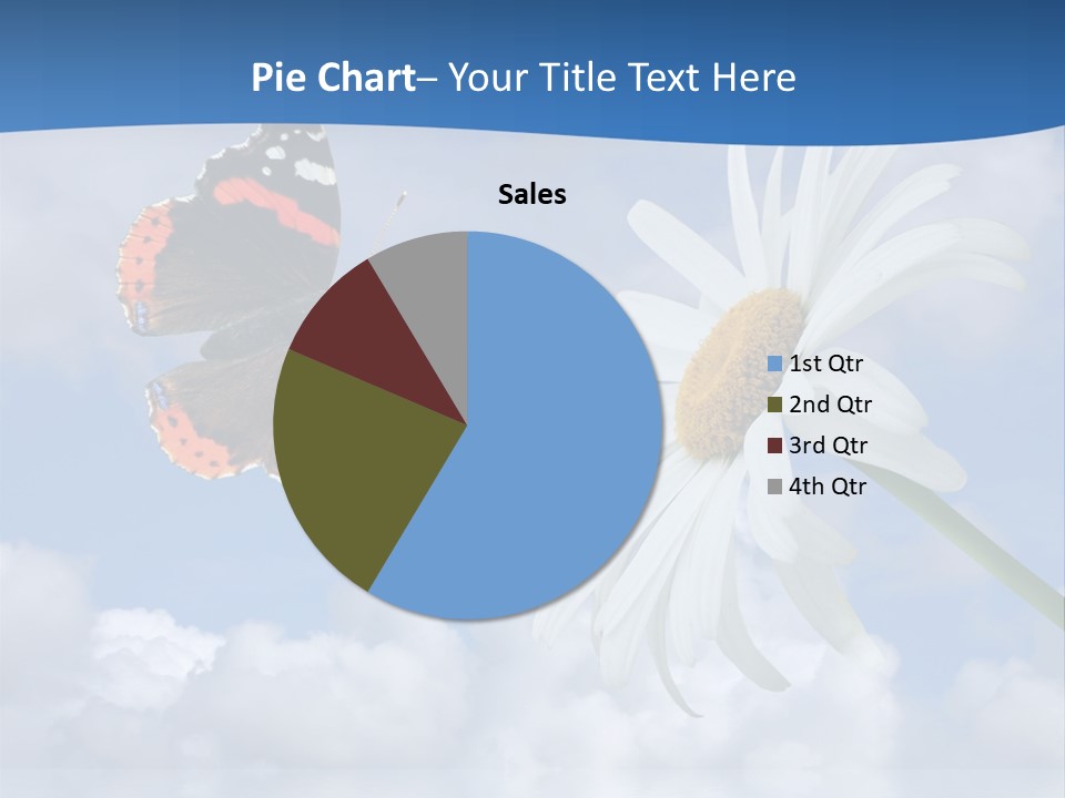 Chamomile And Butterfly On A Background Of The Cloudy Sky. PowerPoint Template