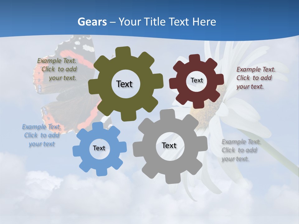 Chamomile And Butterfly On A Background Of The Cloudy Sky. PowerPoint Template