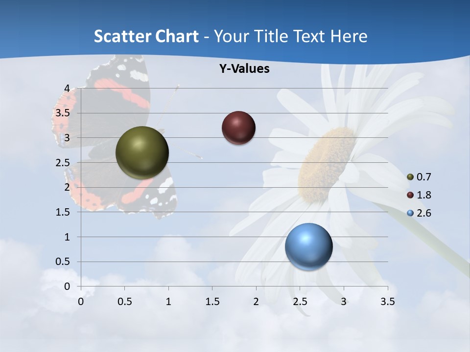 Chamomile And Butterfly On A Background Of The Cloudy Sky. PowerPoint Template