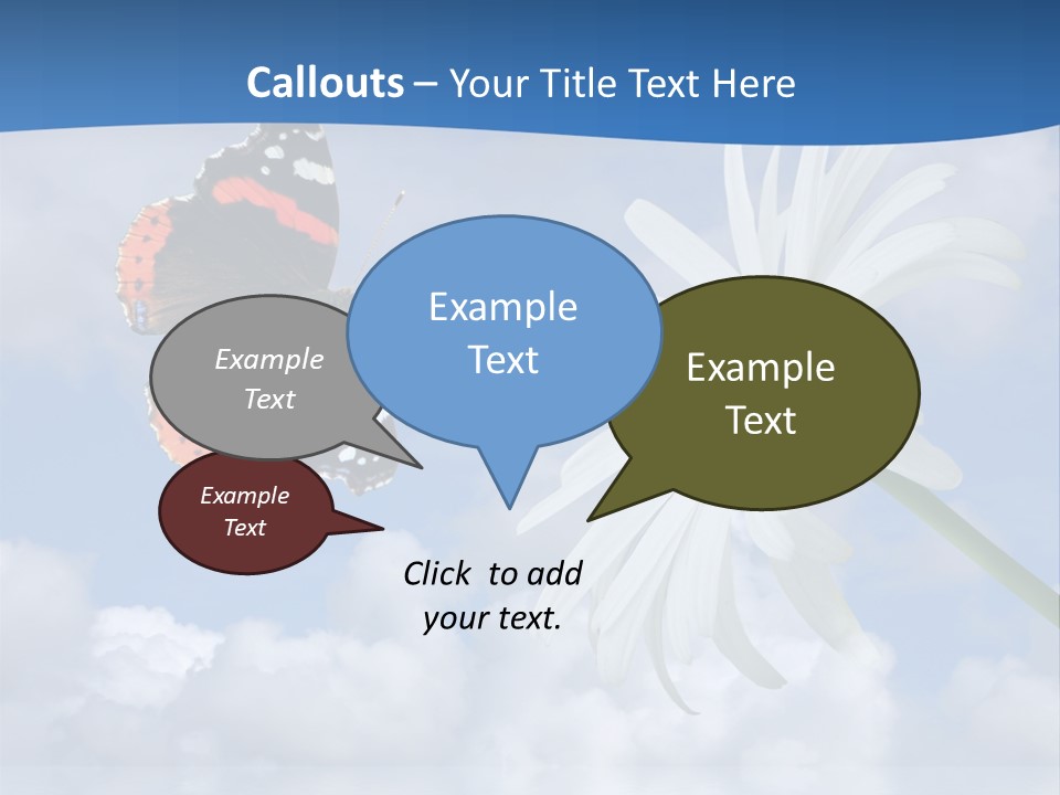 Chamomile And Butterfly On A Background Of The Cloudy Sky. PowerPoint Template