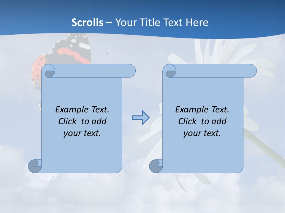 Chamomile And Butterfly On A Background Of The Cloudy Sky. PowerPoint Template