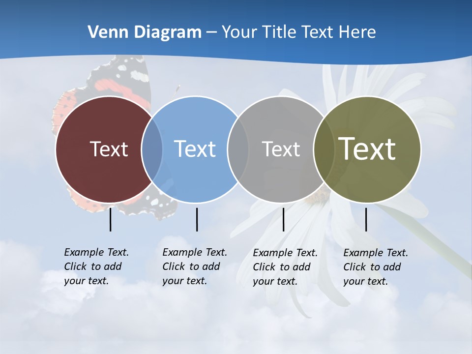 Chamomile And Butterfly On A Background Of The Cloudy Sky. PowerPoint Template