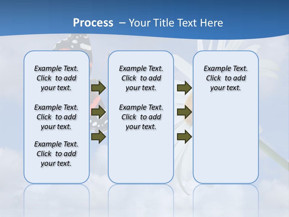 Chamomile And Butterfly On A Background Of The Cloudy Sky. PowerPoint Template