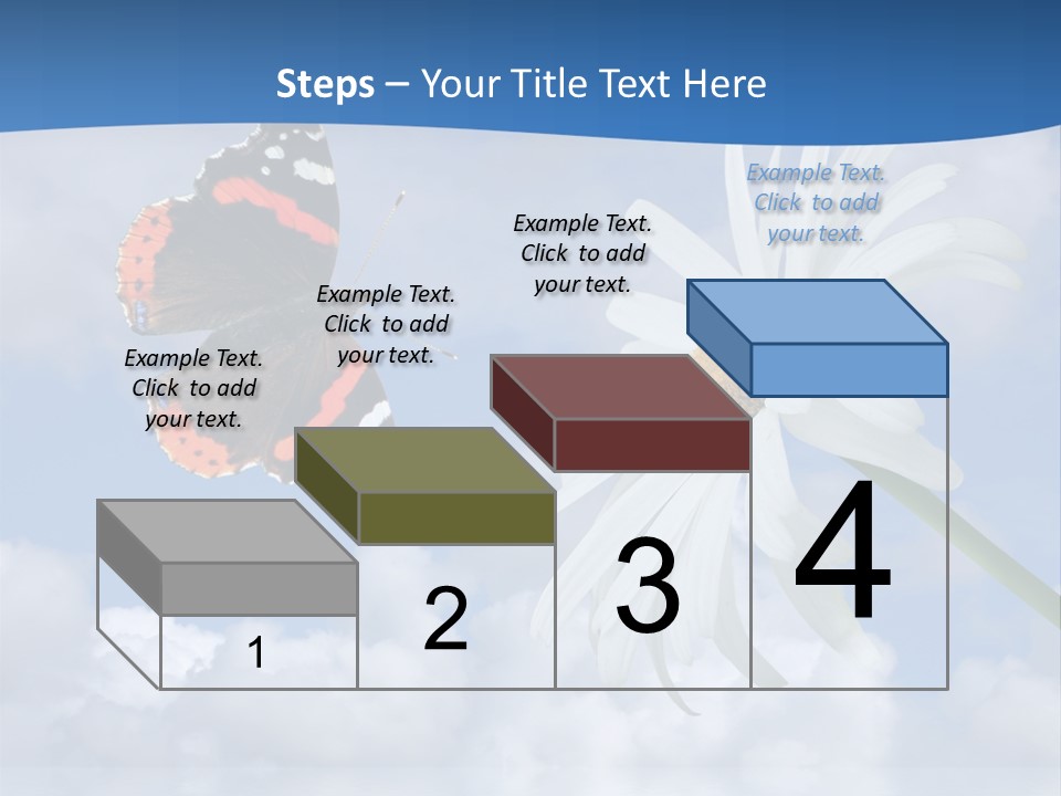 Chamomile And Butterfly On A Background Of The Cloudy Sky. PowerPoint Template