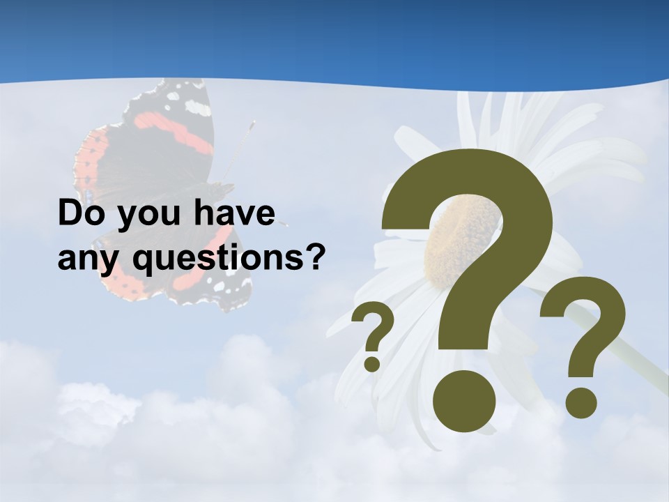 Chamomile And Butterfly On A Background Of The Cloudy Sky. PowerPoint Template