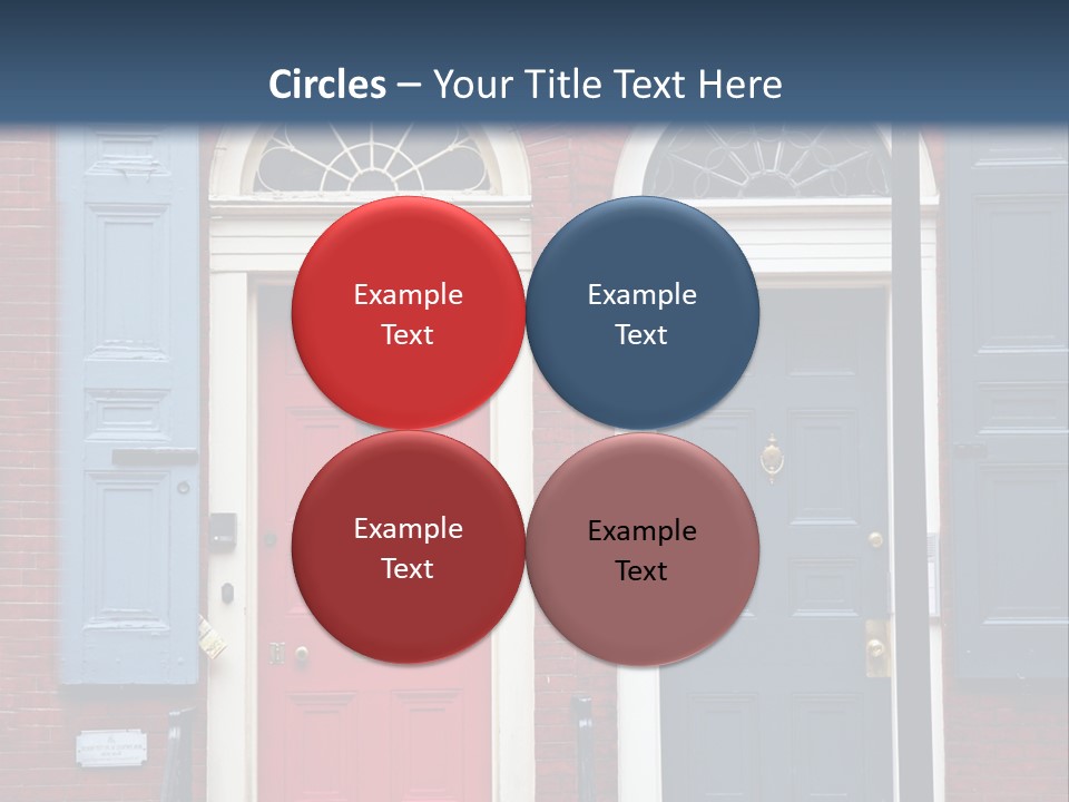 A Red Brick Building With Blue Shutters And A Red Door PowerPoint Template
