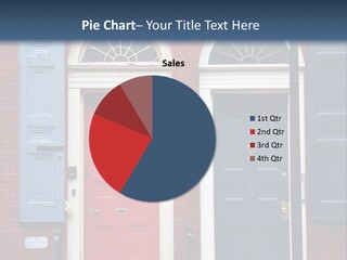 A Red Brick Building With Blue Shutters And A Red Door PowerPoint Template