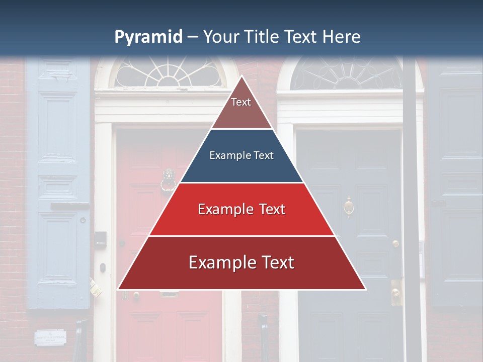 A Red Brick Building With Blue Shutters And A Red Door PowerPoint Template