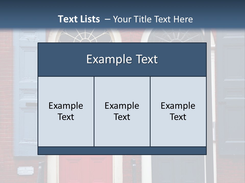 A Red Brick Building With Blue Shutters And A Red Door PowerPoint Template