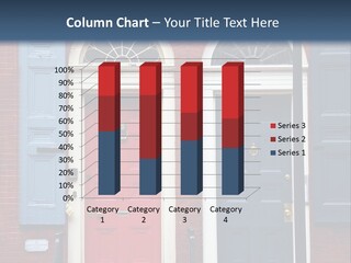 A Red Brick Building With Blue Shutters And A Red Door PowerPoint Template