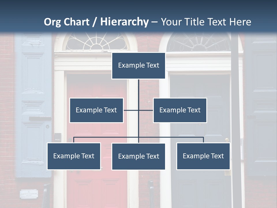 A Red Brick Building With Blue Shutters And A Red Door PowerPoint Template