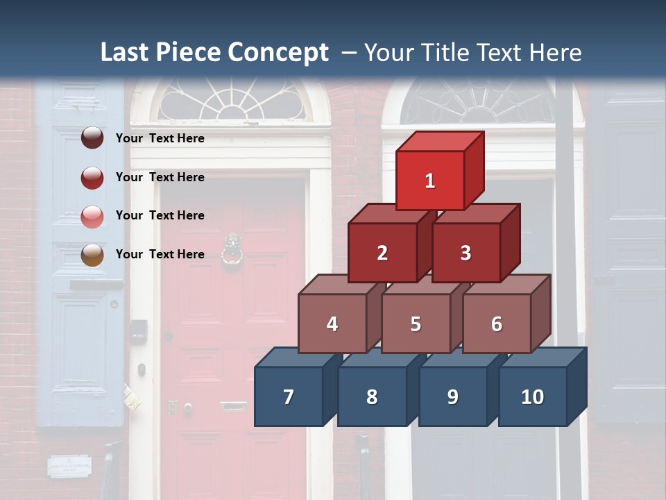 A Red Brick Building With Blue Shutters And A Red Door PowerPoint Template