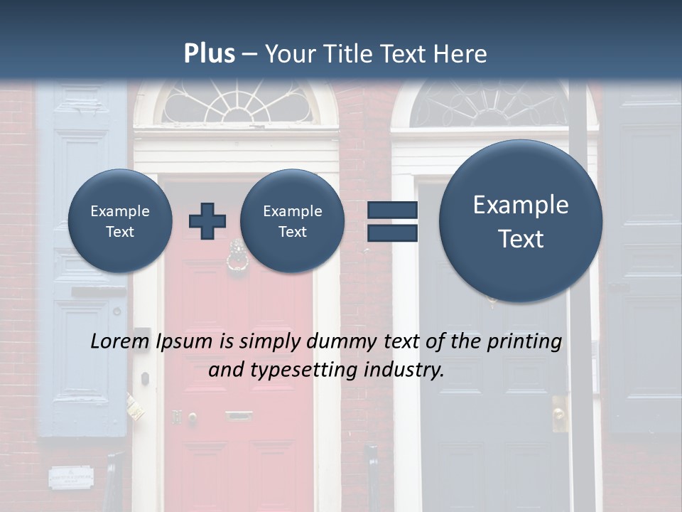 A Red Brick Building With Blue Shutters And A Red Door PowerPoint Template