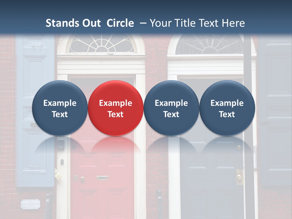 A Red Brick Building With Blue Shutters And A Red Door PowerPoint Template