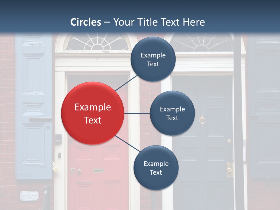 A Red Brick Building With Blue Shutters And A Red Door PowerPoint Template