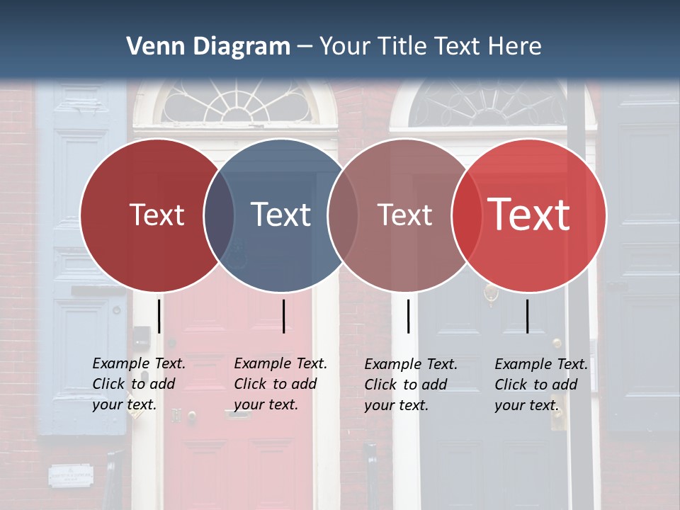 A Red Brick Building With Blue Shutters And A Red Door PowerPoint Template