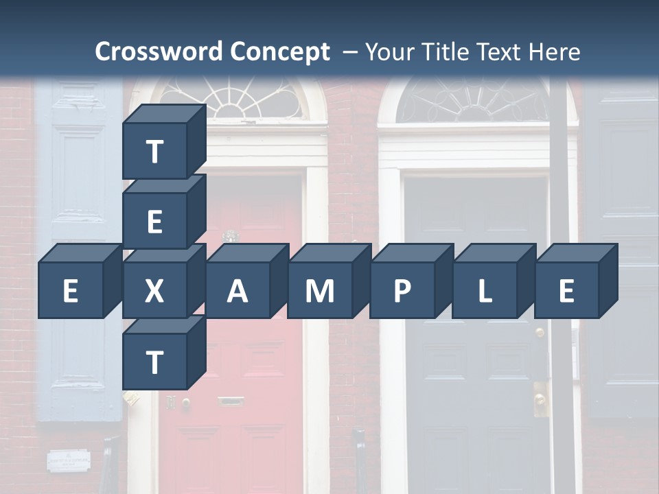 A Red Brick Building With Blue Shutters And A Red Door PowerPoint Template